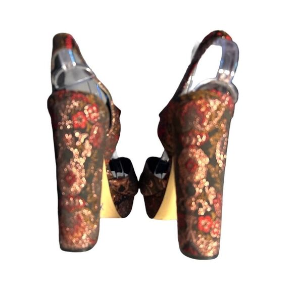 ALDO Floral Paisley and Gold Brocade Chunky 5" Heels Open Toe Shoes Size 10 - Picture 5 of 9